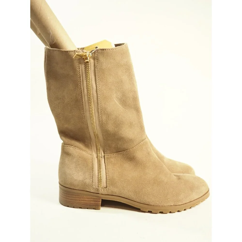 Michael Kors Tan Leather Suede Round Toe Tan Snakeskin Zipper Ankle Boot, Sz 7.5